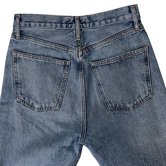 Agolde High Waisted Washed Blue Denim Button Fly Ripped Straight Jeans size 26 - Picture 10 of 11